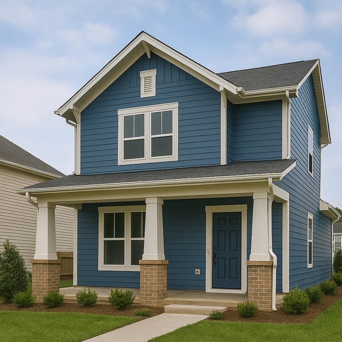 Blue exterior repaint with white trim