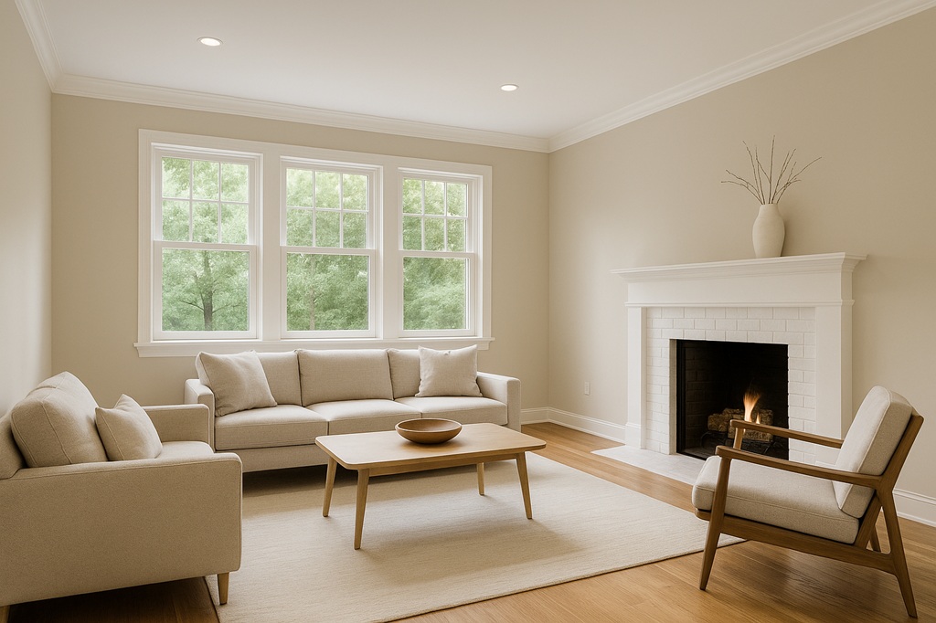 Freshly painted living room in neutral tones